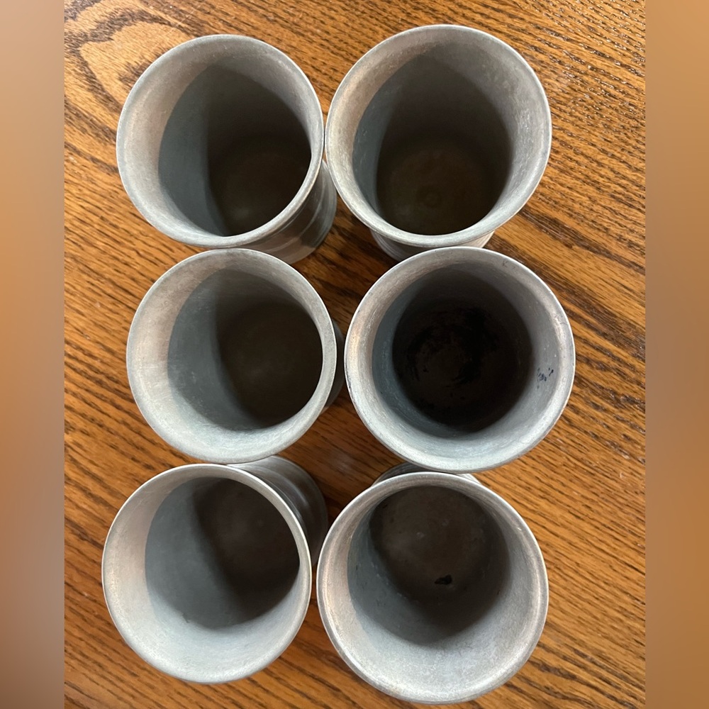 Stede antique pewter tumblers rare set of six flared cups beaker stamped German - Picture 12 of 16